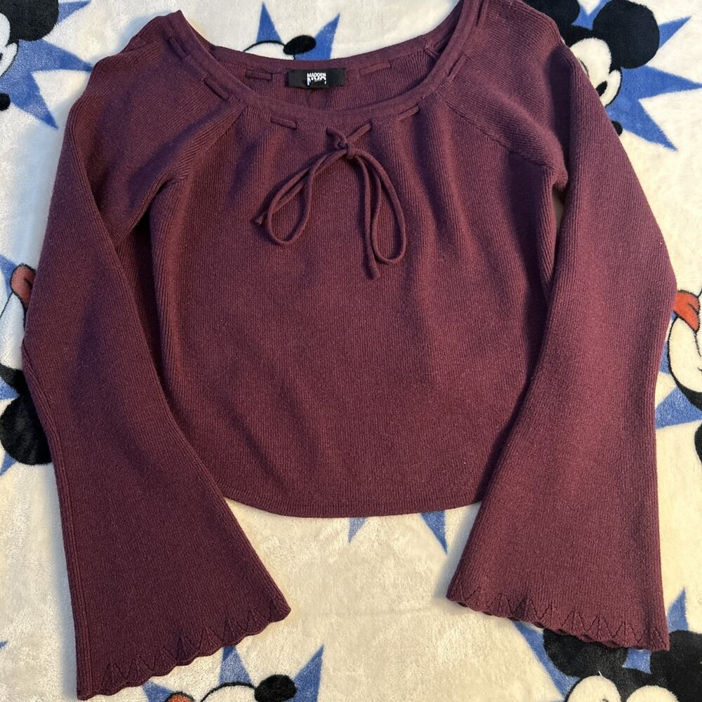 Madden NYC Burgundy Crop Sweater XL EUC Whimsical Concert Fairy Boho Y2K Tie